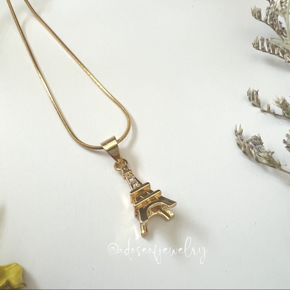 NEW 18" 3D Paris Eiffel Tower Stainless Steel Gold Plated Necklace (Nontarnish) - Picture 2 of 2